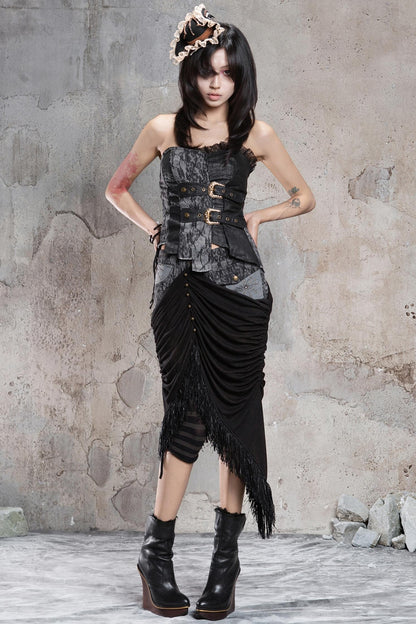 Irregular Patchwork Drawstring Skirt