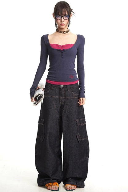 Slim Fit Fake Two-Piece Long Top