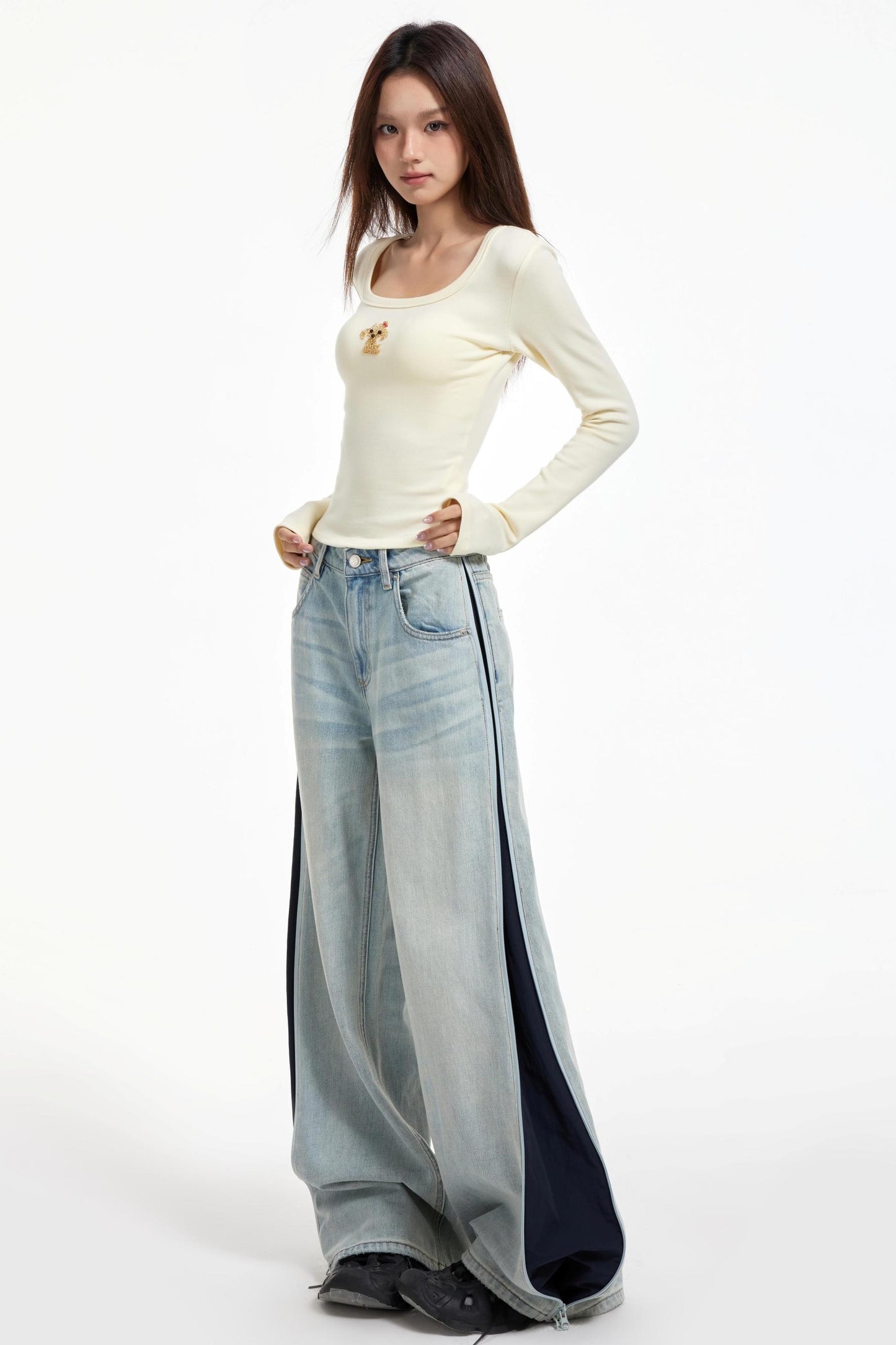 Slimming Square Neck Long Sleeve T-shirt