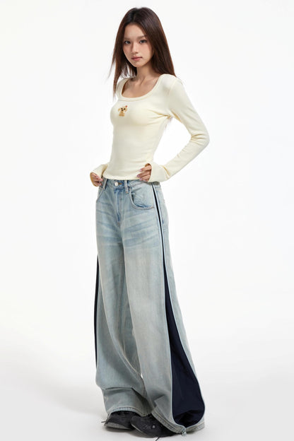 Slimming Square Neck Long Sleeve T-shirt