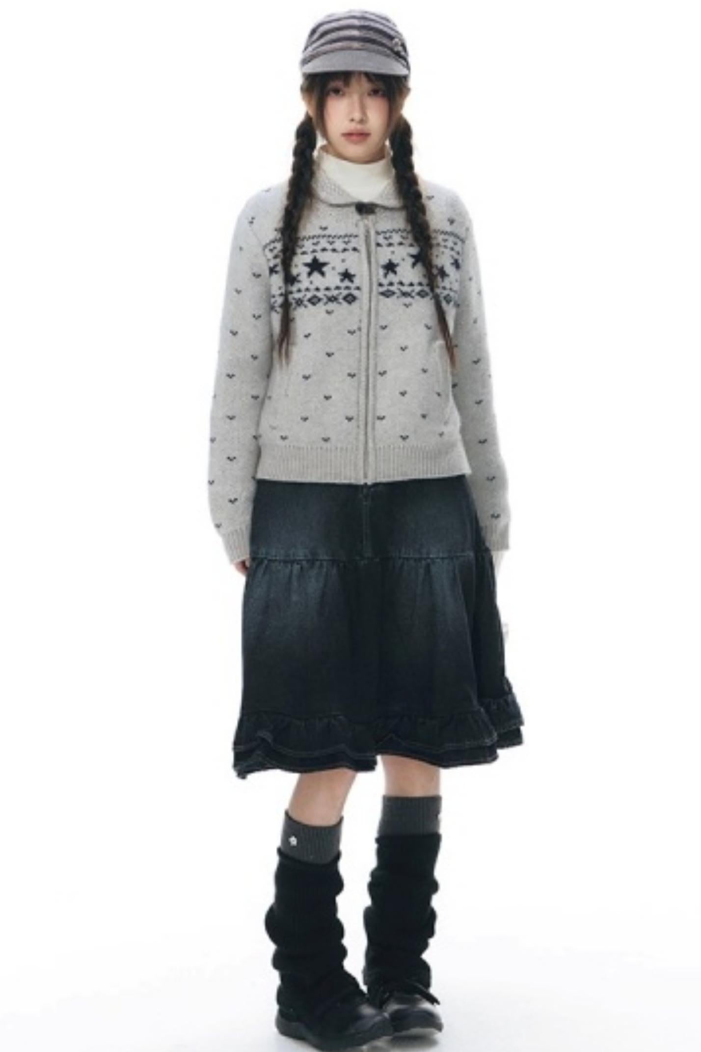 Vintage Lace Denim Skirt