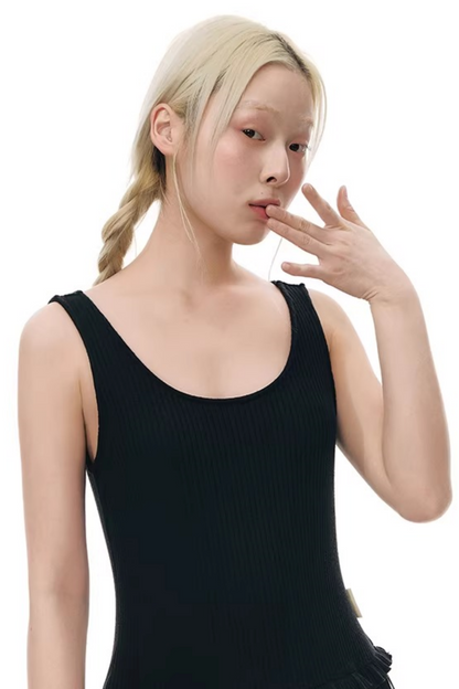 니트 패치워크 베스트 원피스