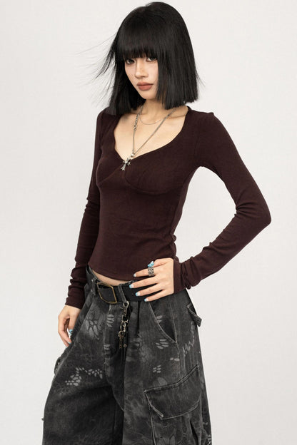 Sweet and Cool Gray Long-Sleeved Top