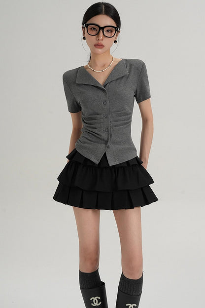 Pleated V-Neck Blouse