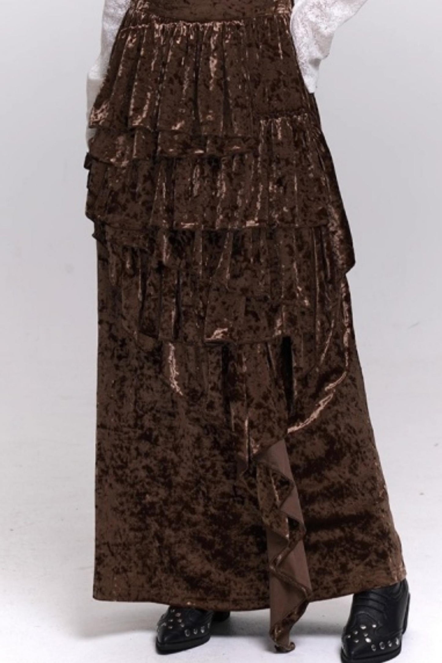 Velvet Irregular Hem Long Skirt