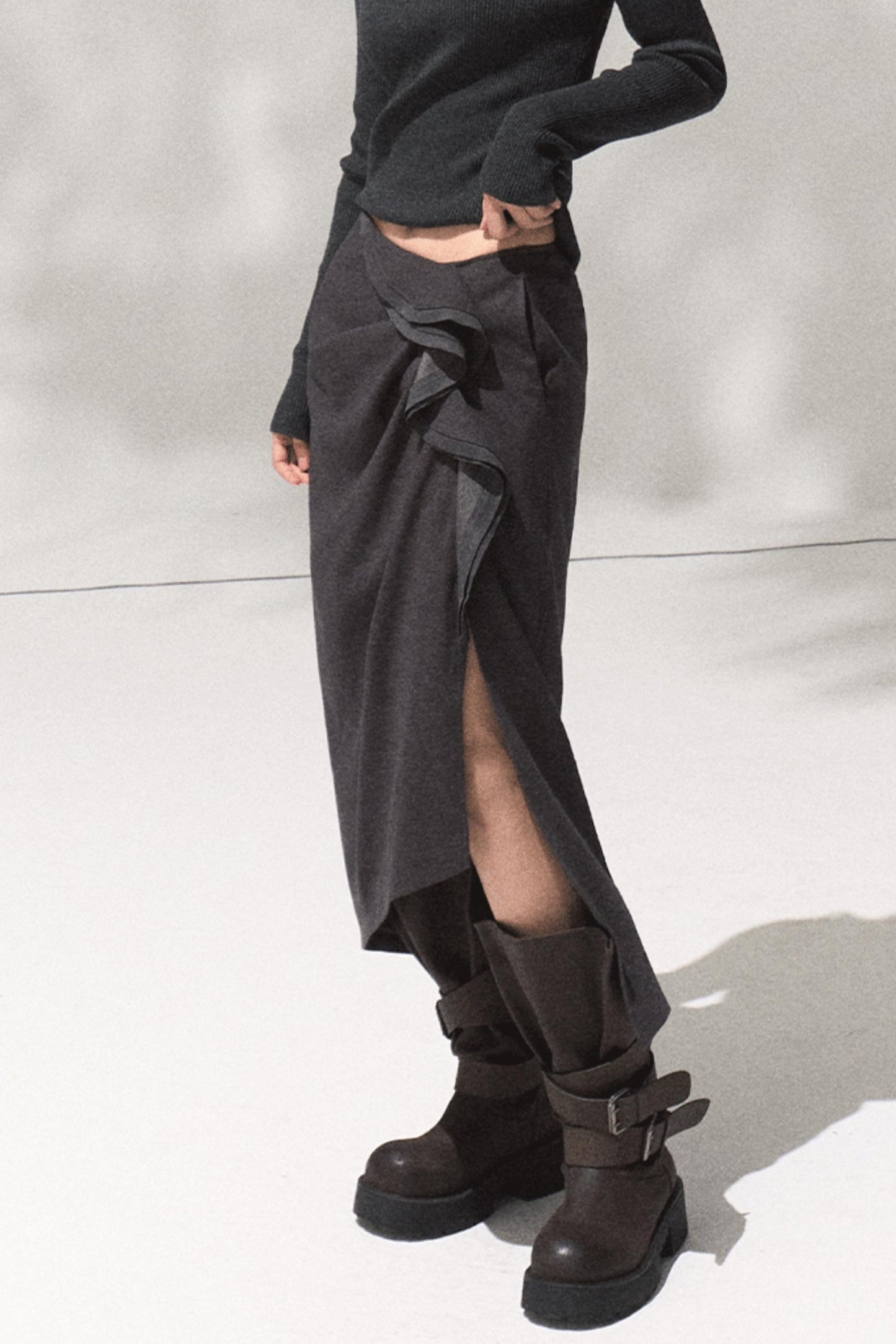 Green Oak Gray Pleated Skirt