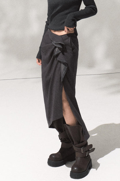 Green Oak Gray Pleated Skirt