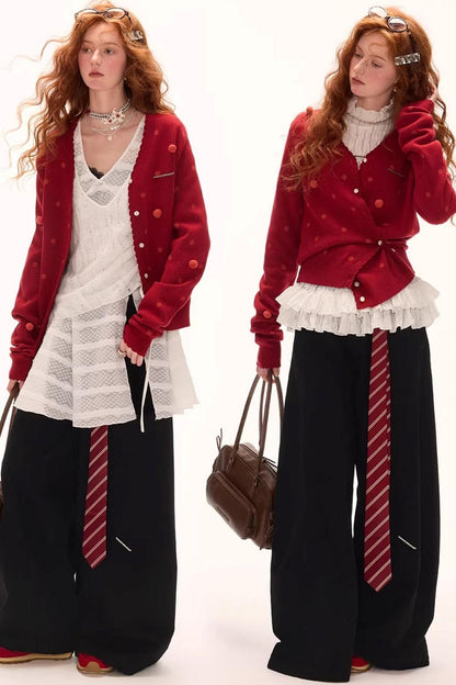 Polka Dot Asymmetrical Cardigan