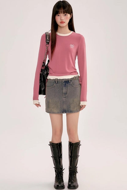 Contrasting Slim Long-Sleeved Top