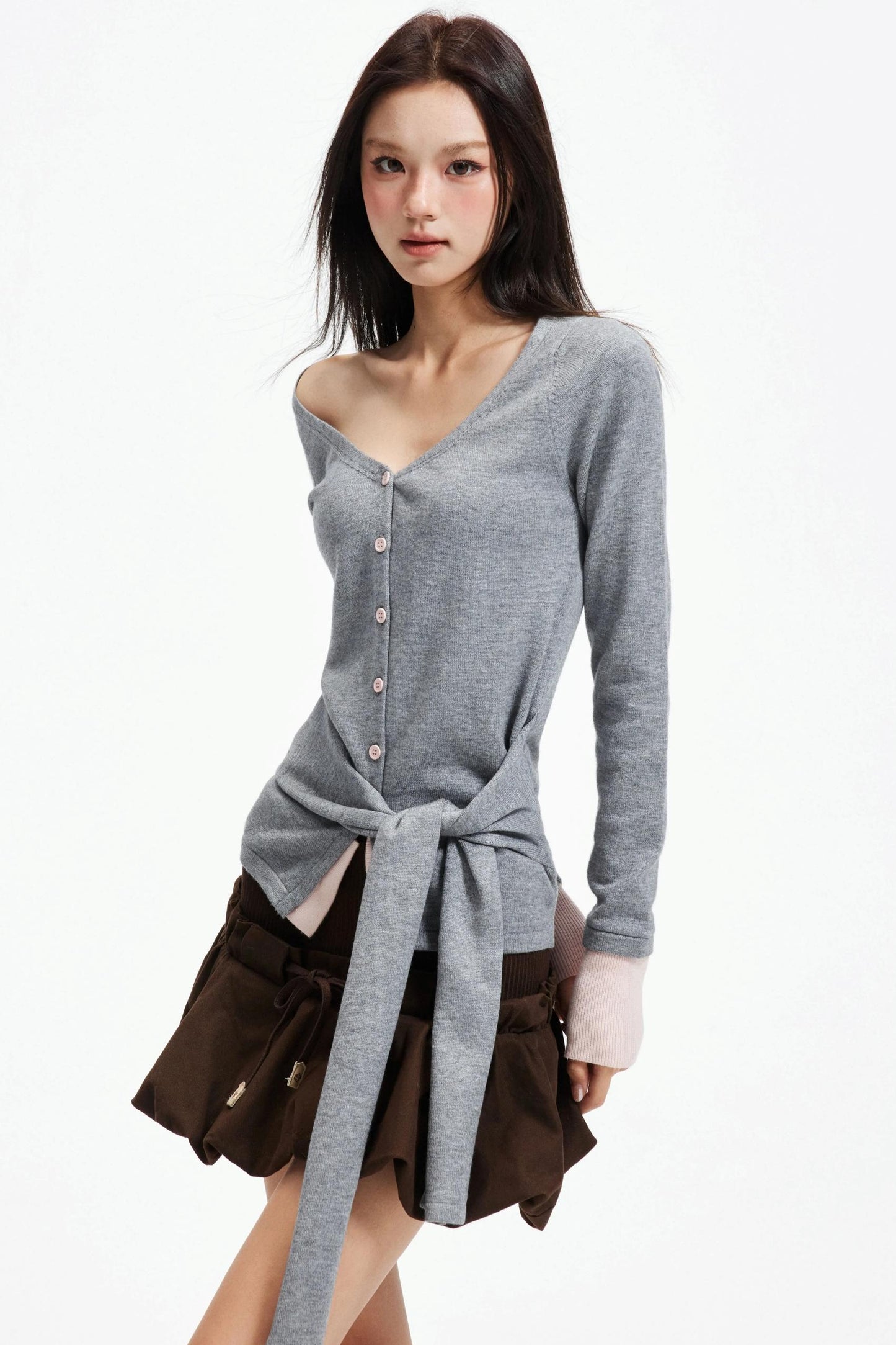 Color-Blocking Knit Off-Shoulder Sweater