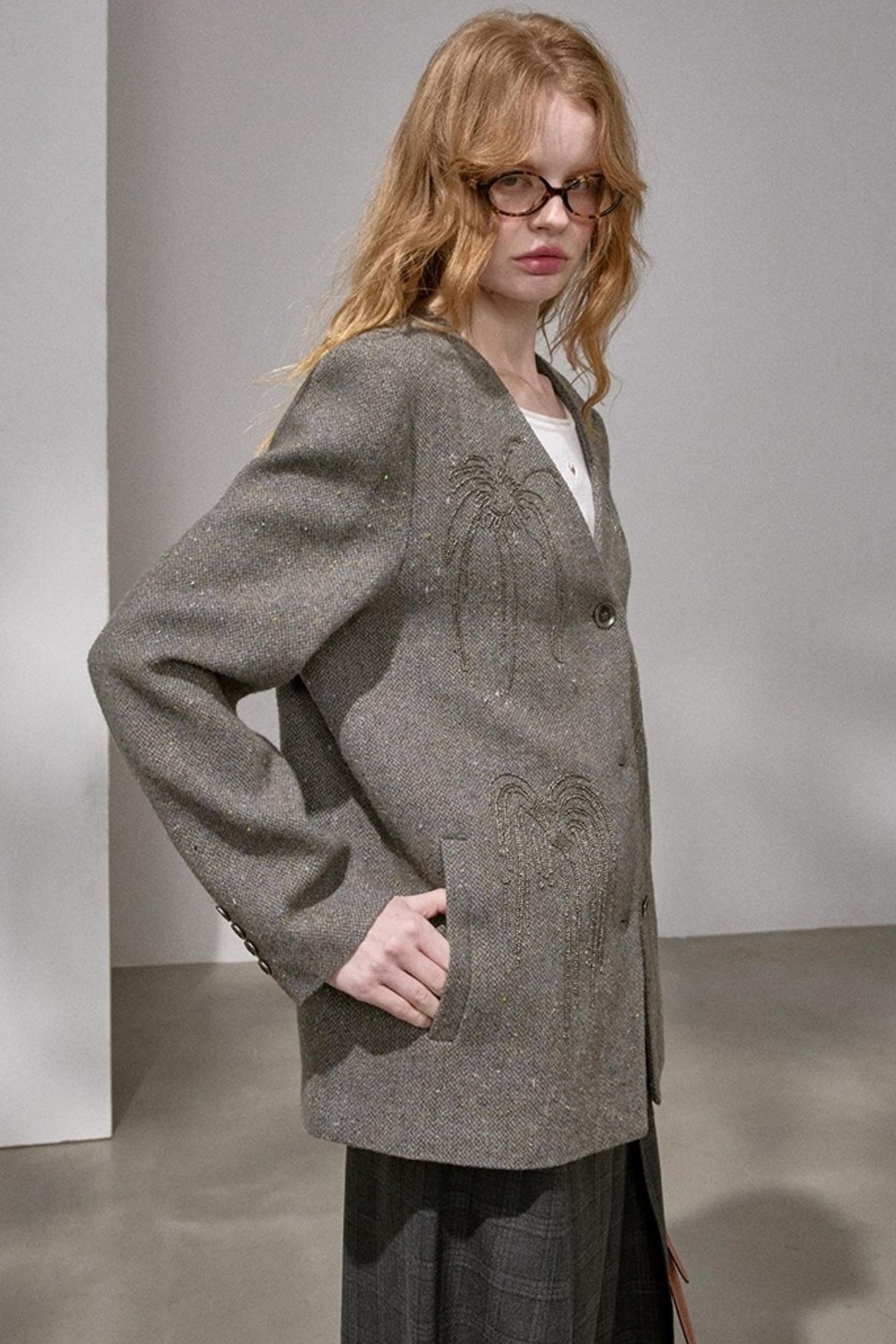 High-Density Beaded V-Neck Jacket