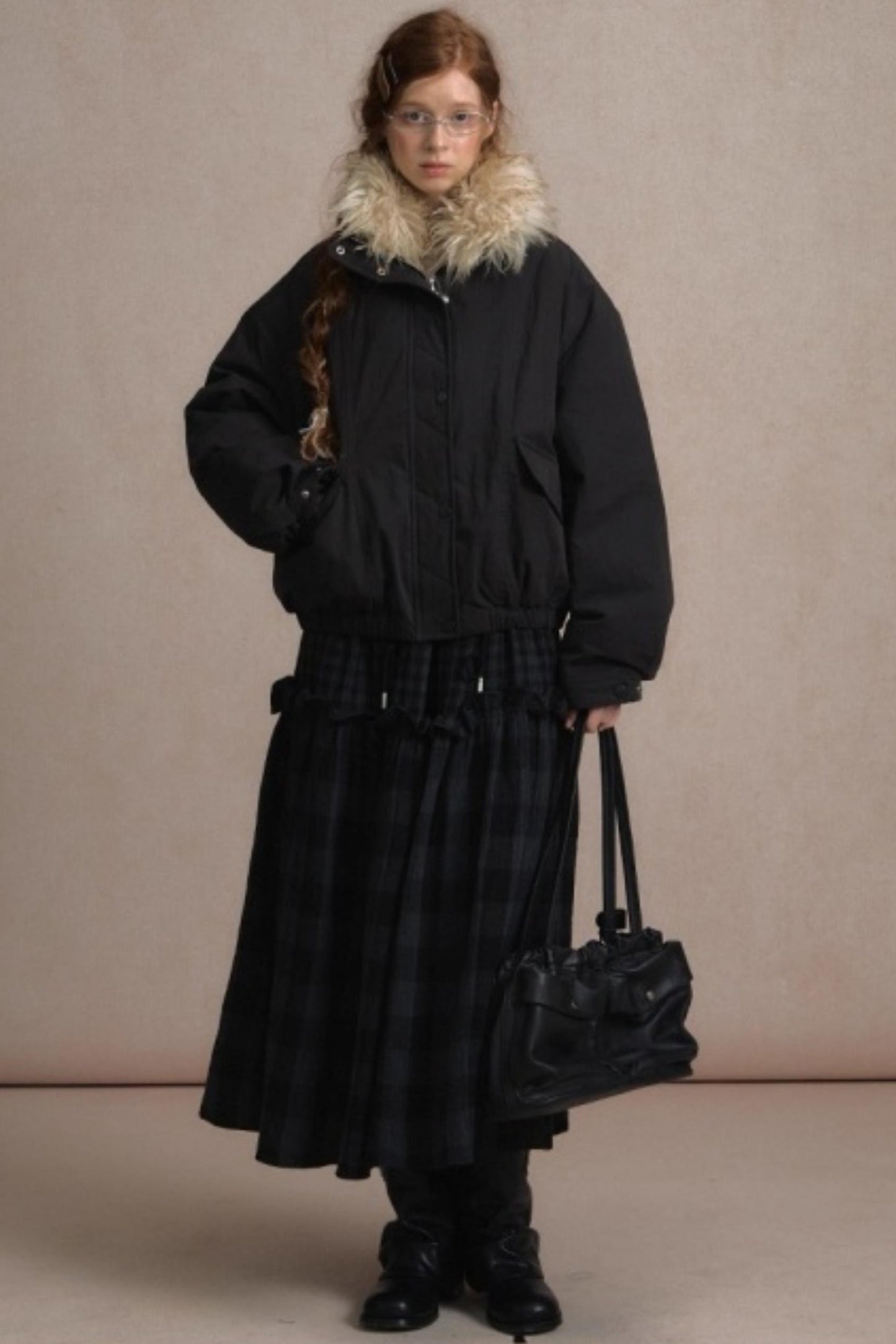 Retro Plaid High-Waisted Long Skirt