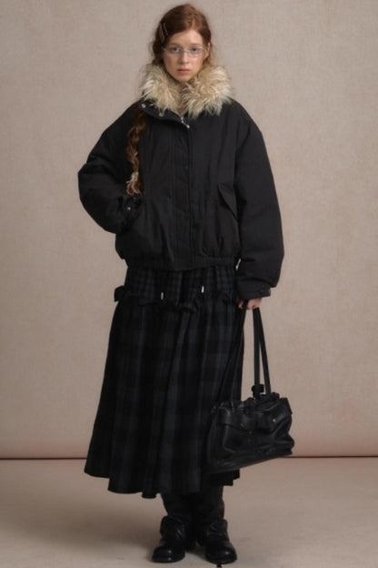 Retro Plaid High-Waisted Long Skirt