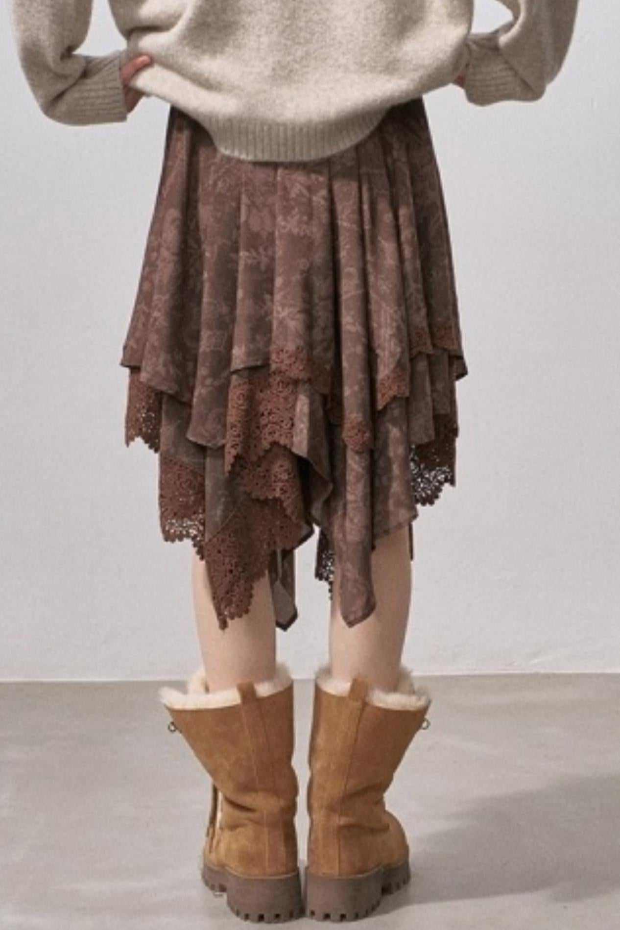 Lace Asymmetrical Winter Skirt