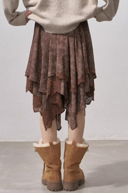 Lace Asymmetrical Winter Skirt