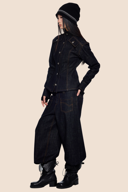 Wide-Shoulder Denim Jacket Set-Up
