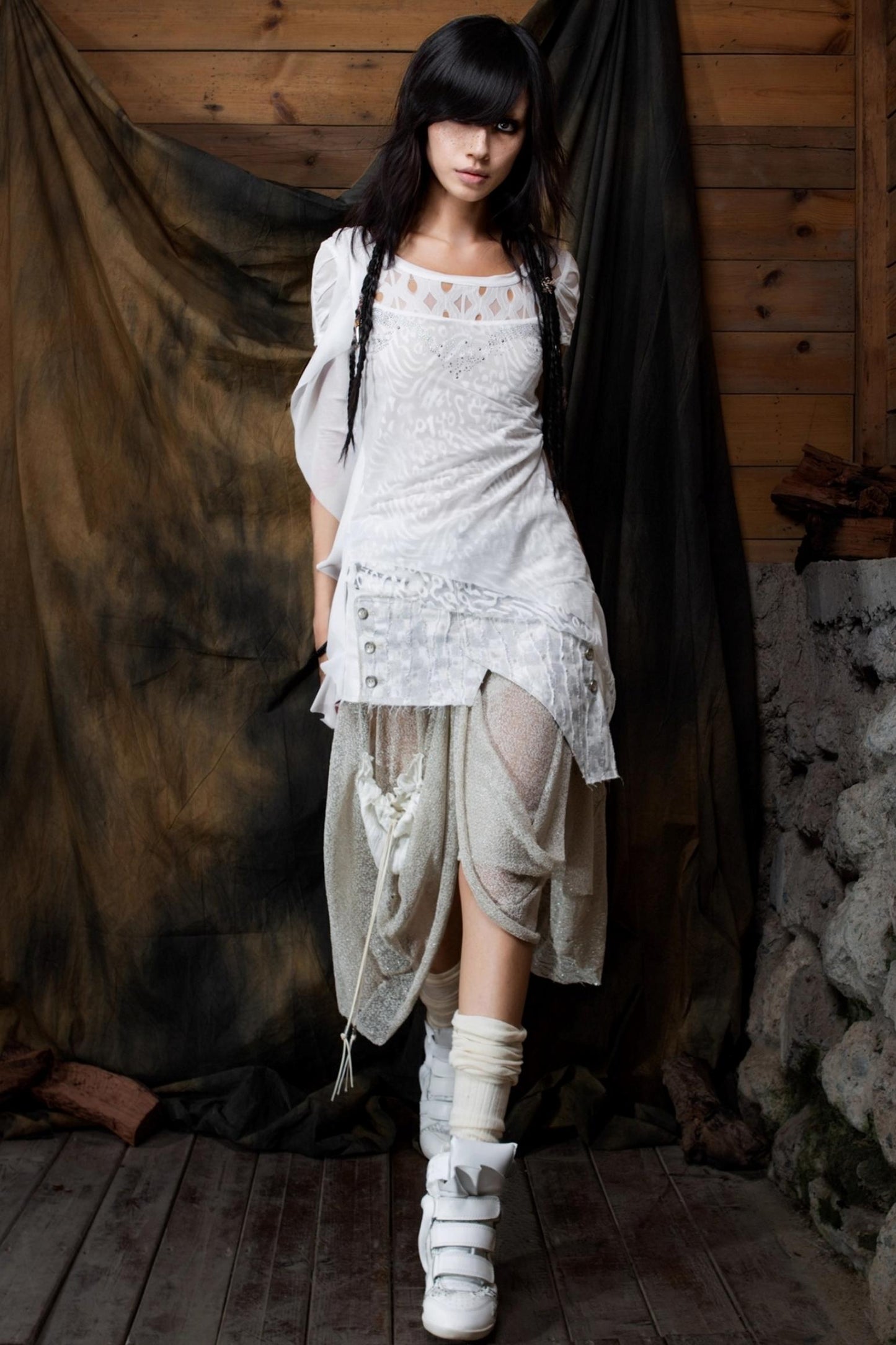 Vintage Patchwork Mesh Maxi Skirt