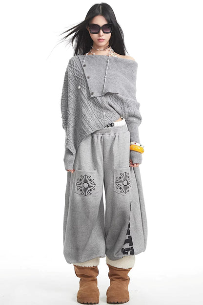 White One-Shoulder Knitted Sweater