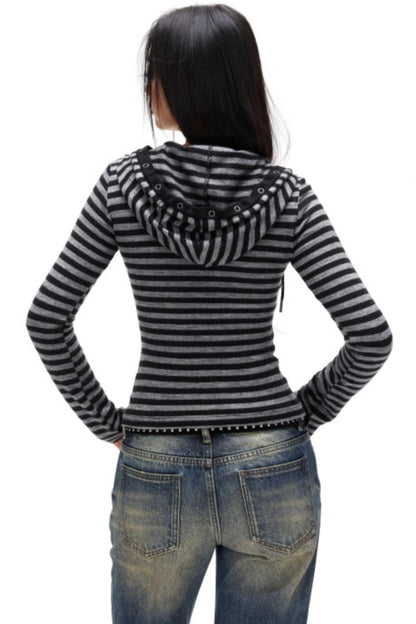 Spicy Striped Hooded Sweater