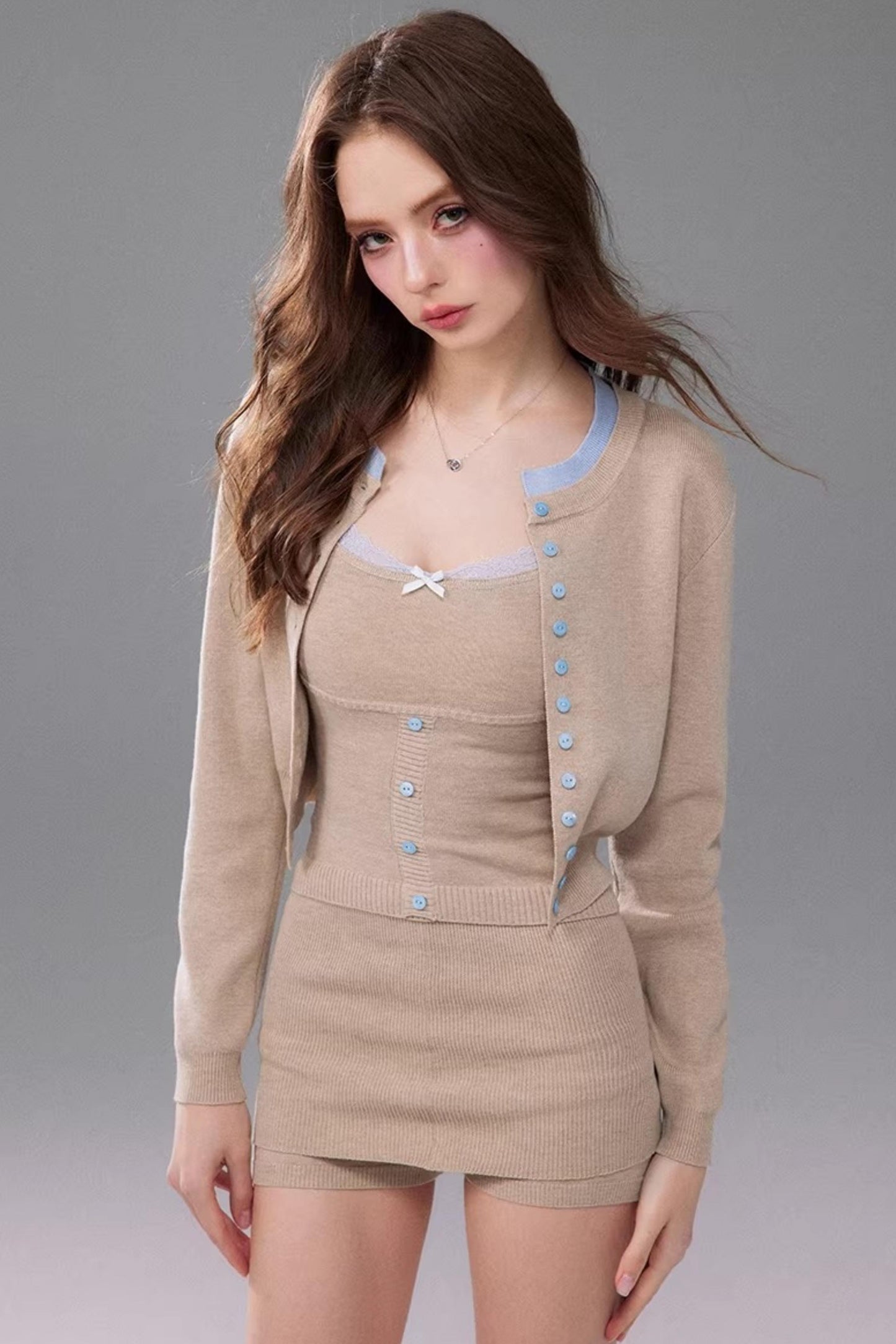 Slim-Fit Knitted Cardigan Matching Set