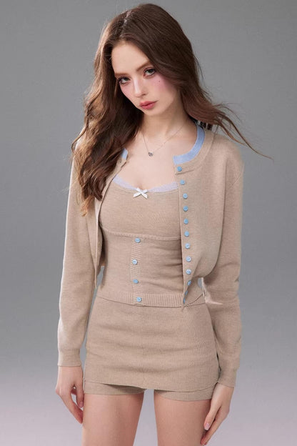 Slim-Fit Knitted Cardigan Matching Set