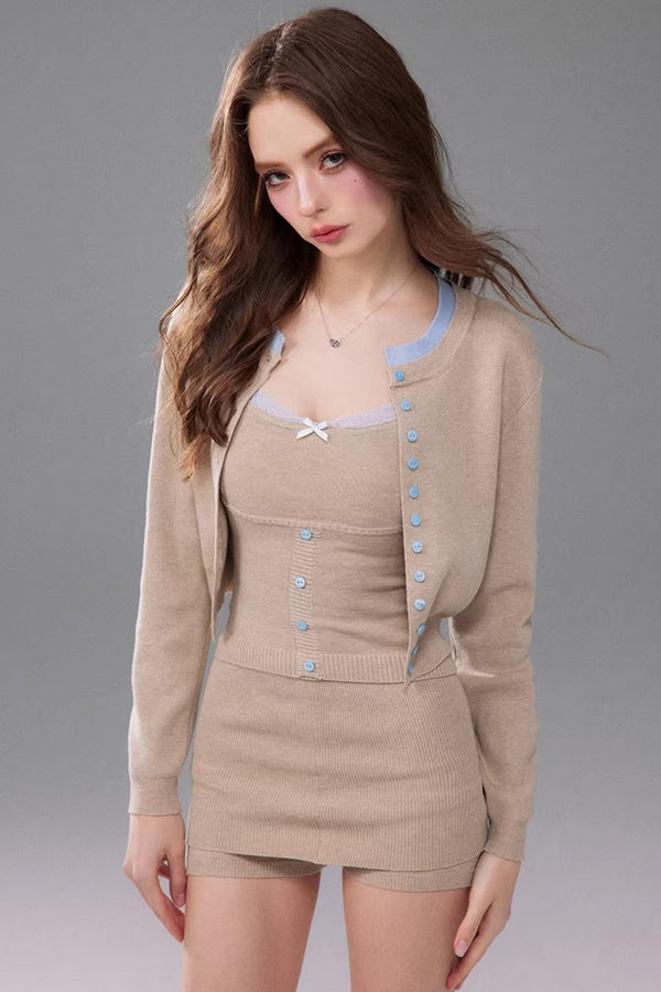Slim-Fit Knitted Cardigan Matching Set