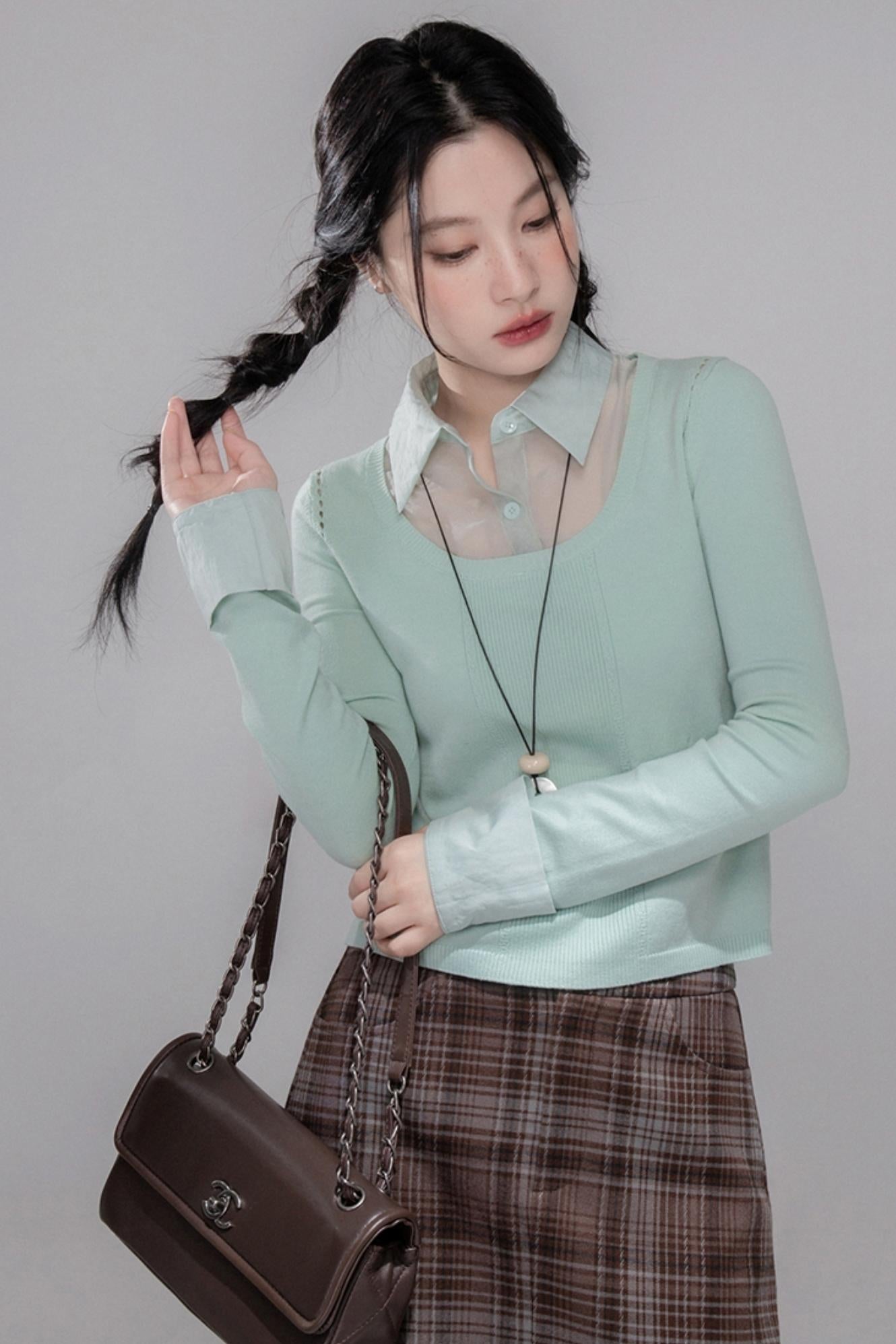 Brushed Plaid Brown Skirt