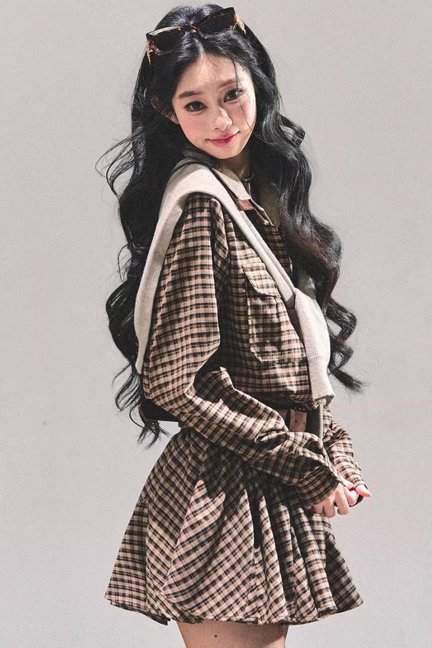 Plaid Two-Piece Winter Dress Set-Up