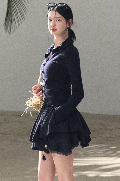 Natural Wool Crochet Collar Top