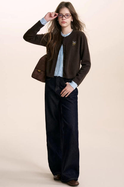 Wool Blend Color-Blocked Cardigan