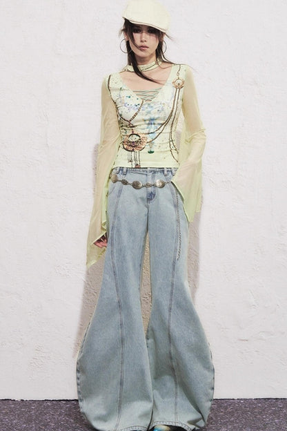 Split Sickle Pocket Heavy Jeans