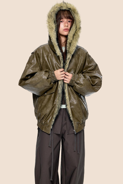 Vintage Fur Hooded Jacket