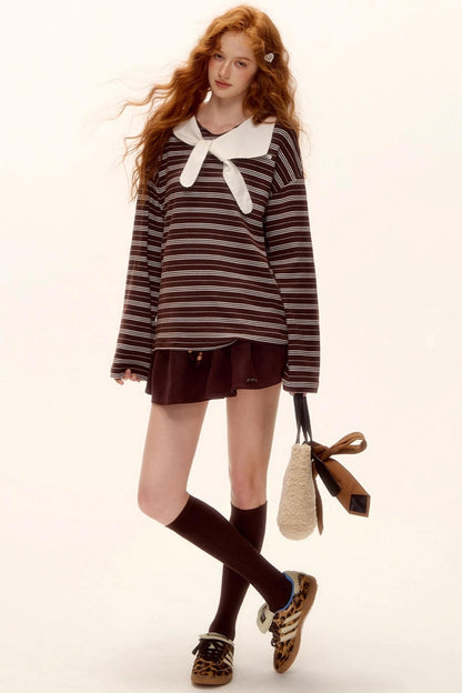 Miu-Style Striped Retro Top