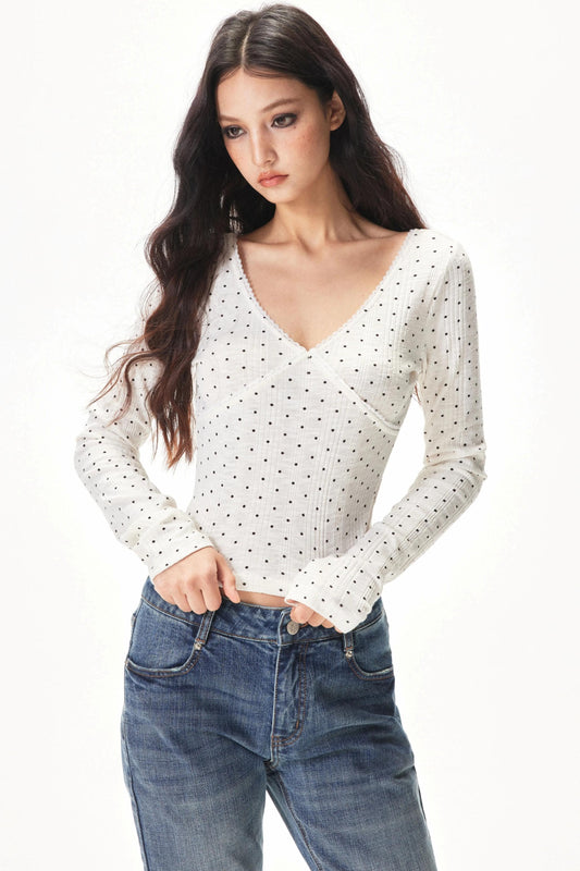 Vertical Stripe Polka Dot Top