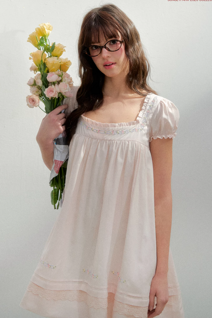 Square Neck Embroidered Dress