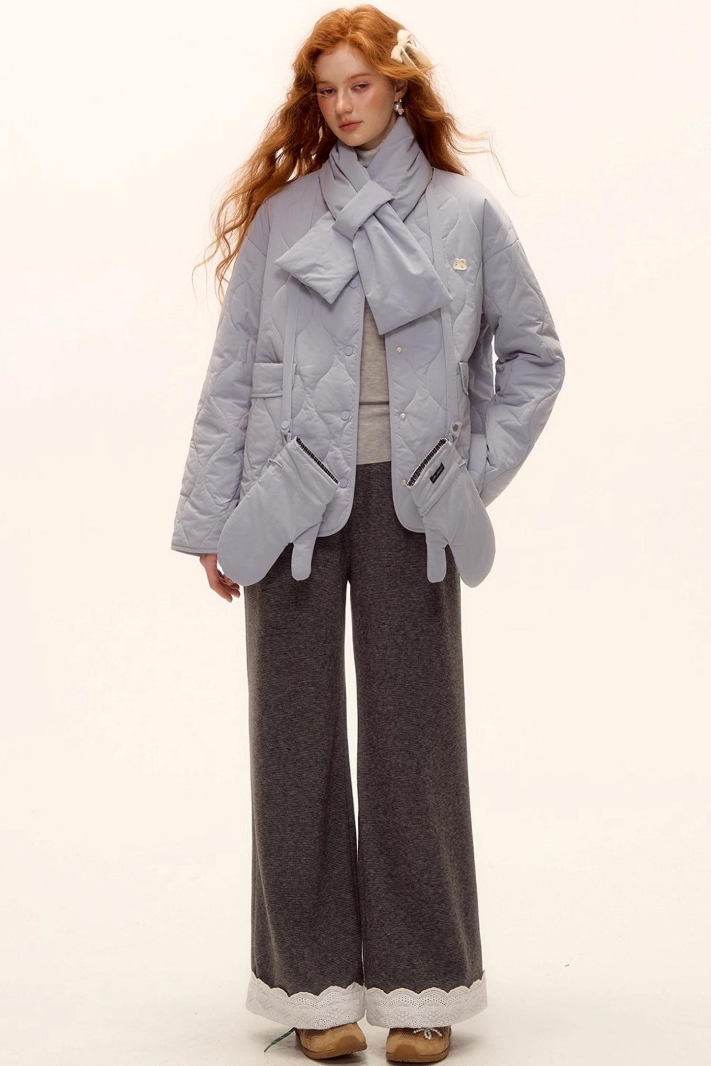 Milk Blue Plaid Cotton Jacket Set