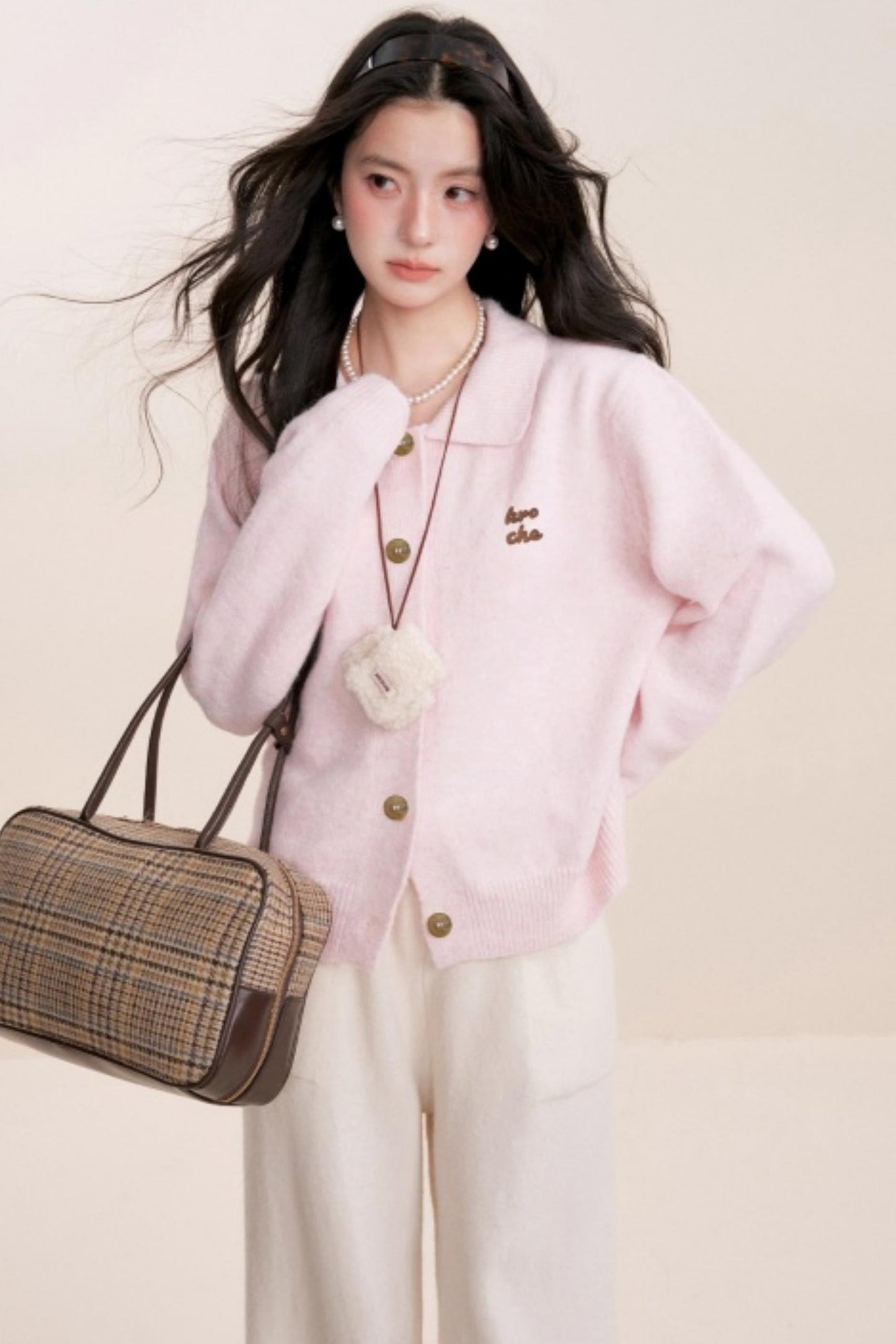 Velvet Contrast Lapel Cardigan Set-Up