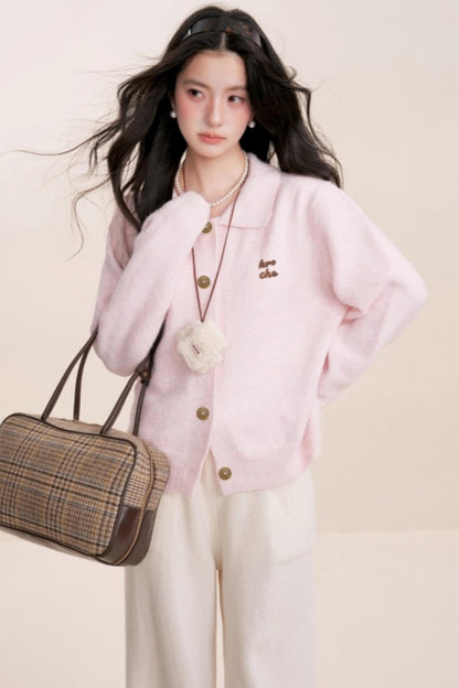 Velvet Contrast Lapel Cardigan Set-Up