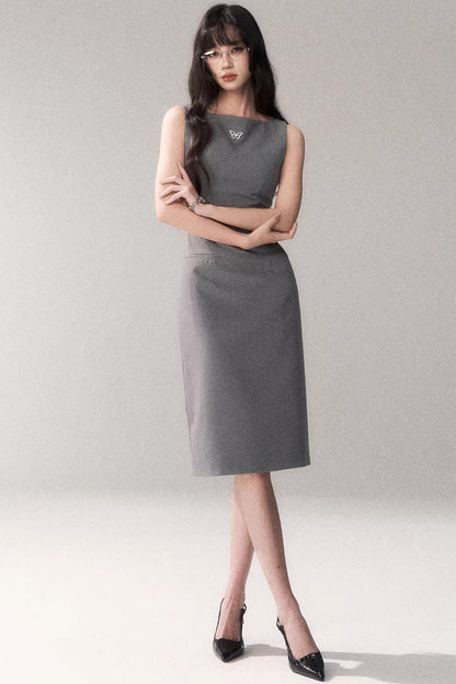 Siren schulterfreies graues Kleid