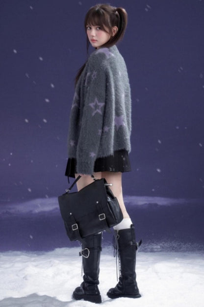 Gray Faux Mink Fur Jacket Vest Set-Up