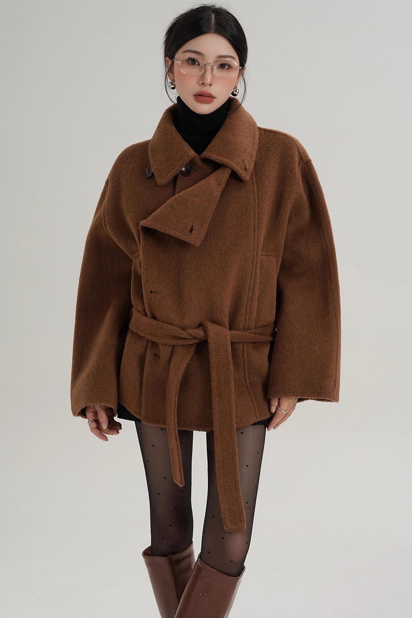 Elegant Woolen High-Waisted Coat