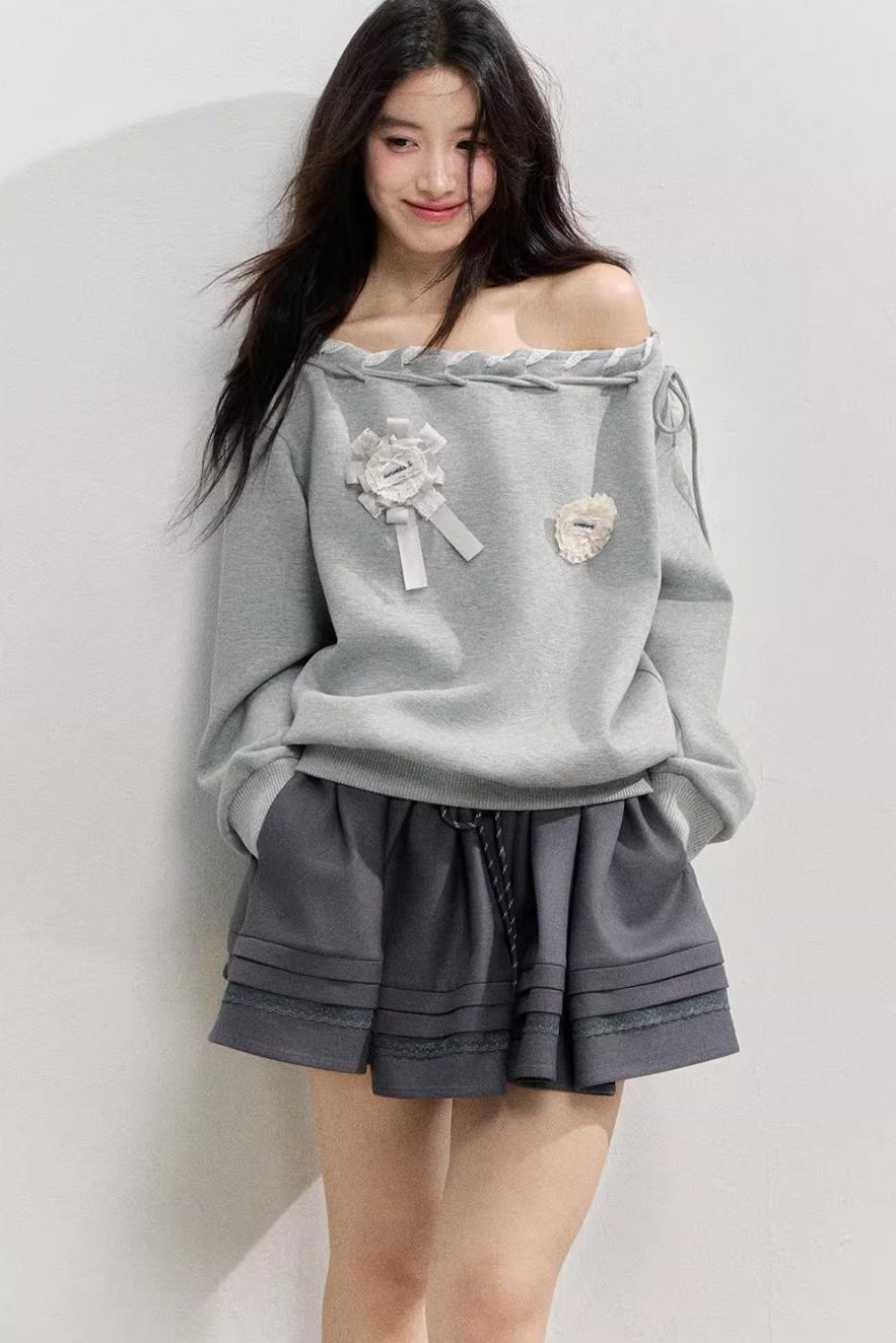 Gray Shoulder Sweatshirt