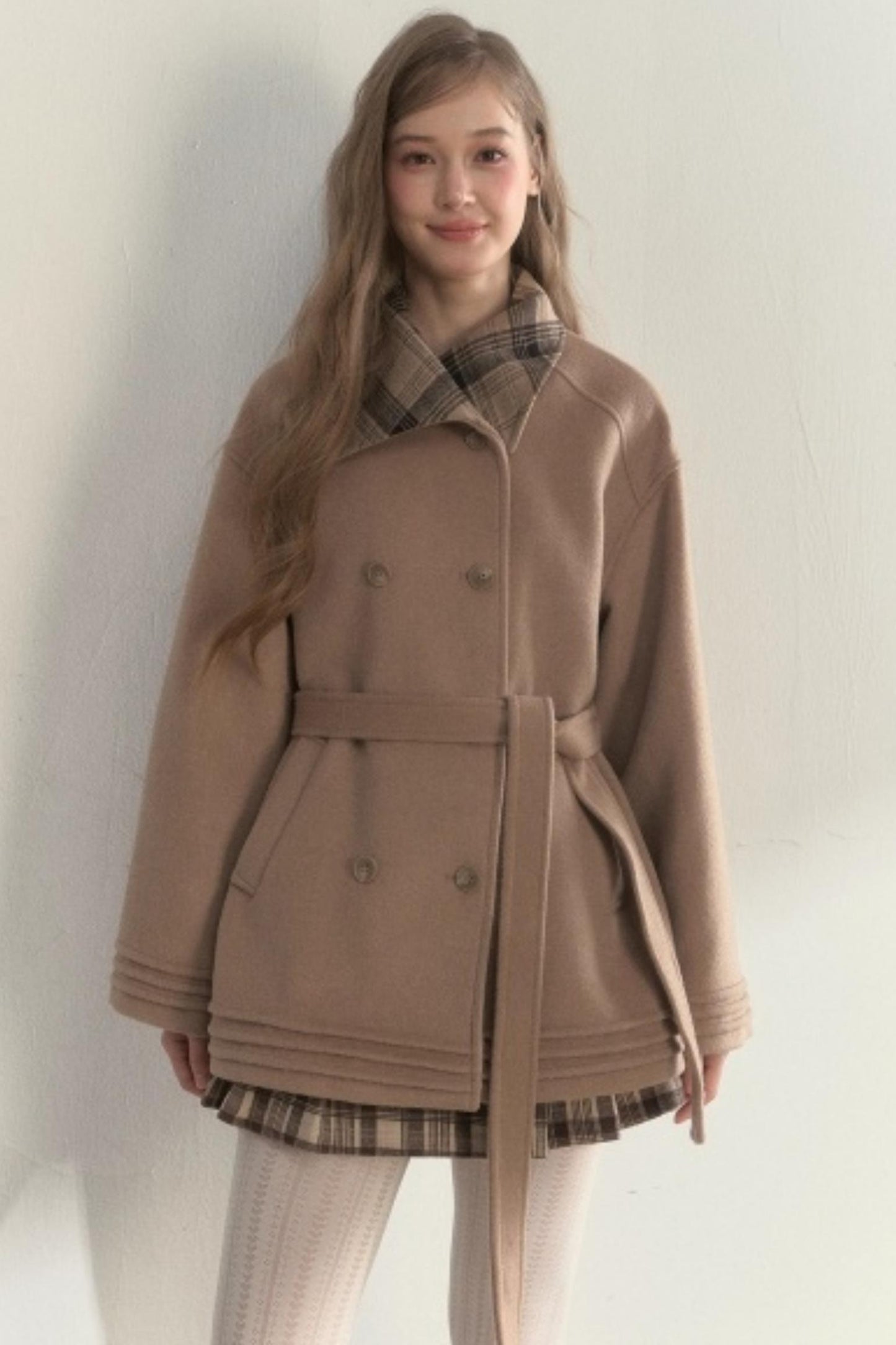 Plaid Double-Breasted Wool Coat