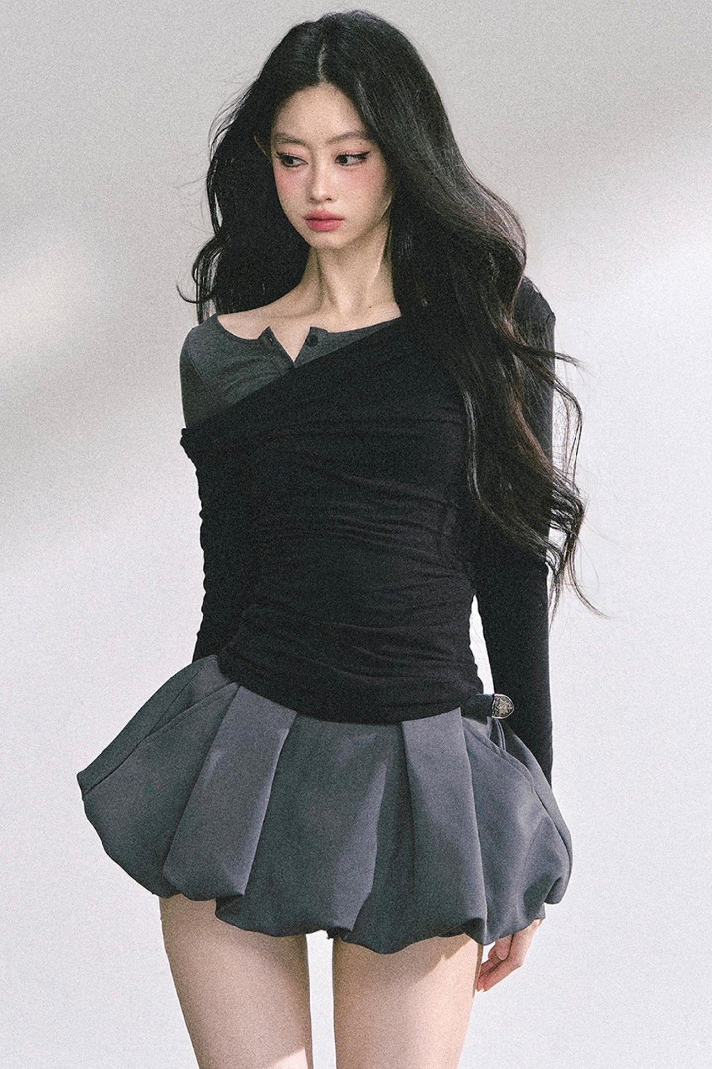 Korean Off-The-Shoulder Black Top