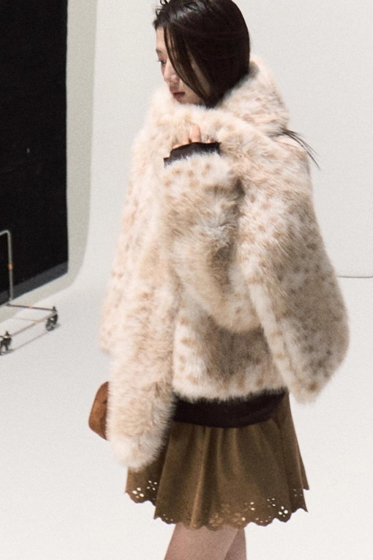 Girlish Leopard Print Fur Coat Set-Up