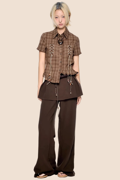 Plaid Asymmetrical Hem Blouse