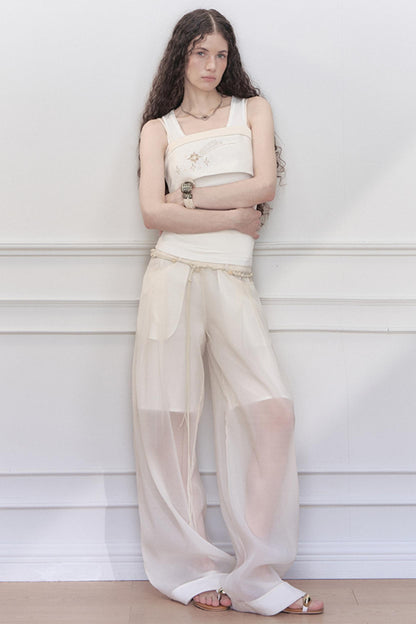 Lace Collar Knit Camisole Set