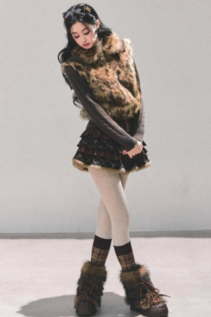 Maillard Poetry Plaid Skirt