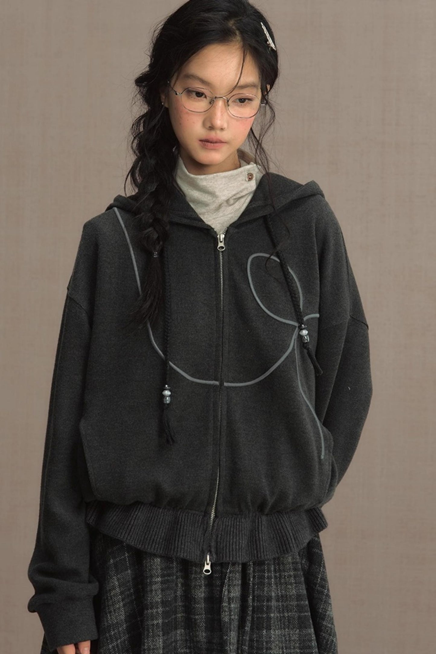 Autumn Gray Hooded Zipper Jacket