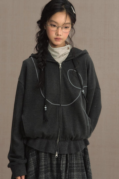 Autumn Gray Hooded Zipper Jacket